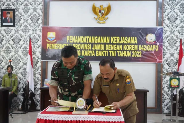 Karya Bhakti TNI, Pemprov Jambi Lakukan MoU dengan Korem 042/Gapu