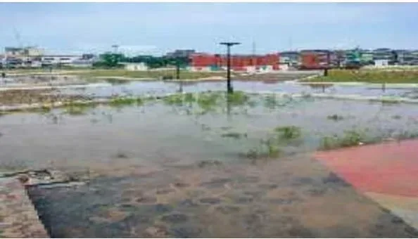 Dilanda Banjir, Beginilah Nasib Proyek RTH Pinang Masak Yang Dibangun Menelan Anggaran APBD Jambi tahun lalu sebesar Rp 35 miliar. Poto/Pelita.co/ist